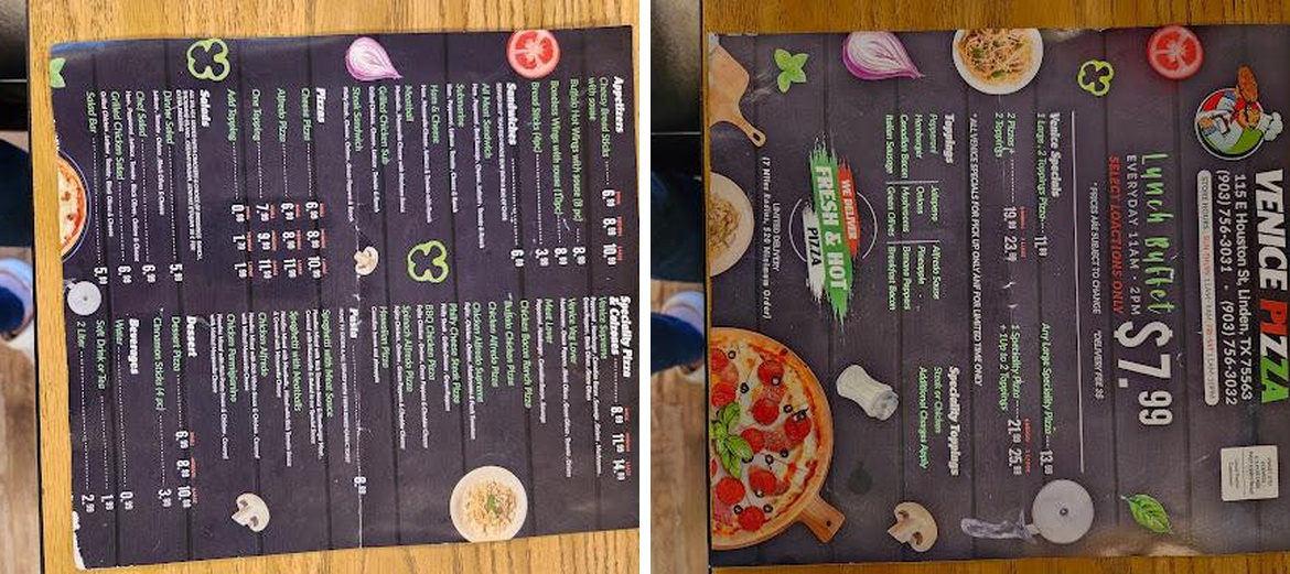 Venice Pizza Menu